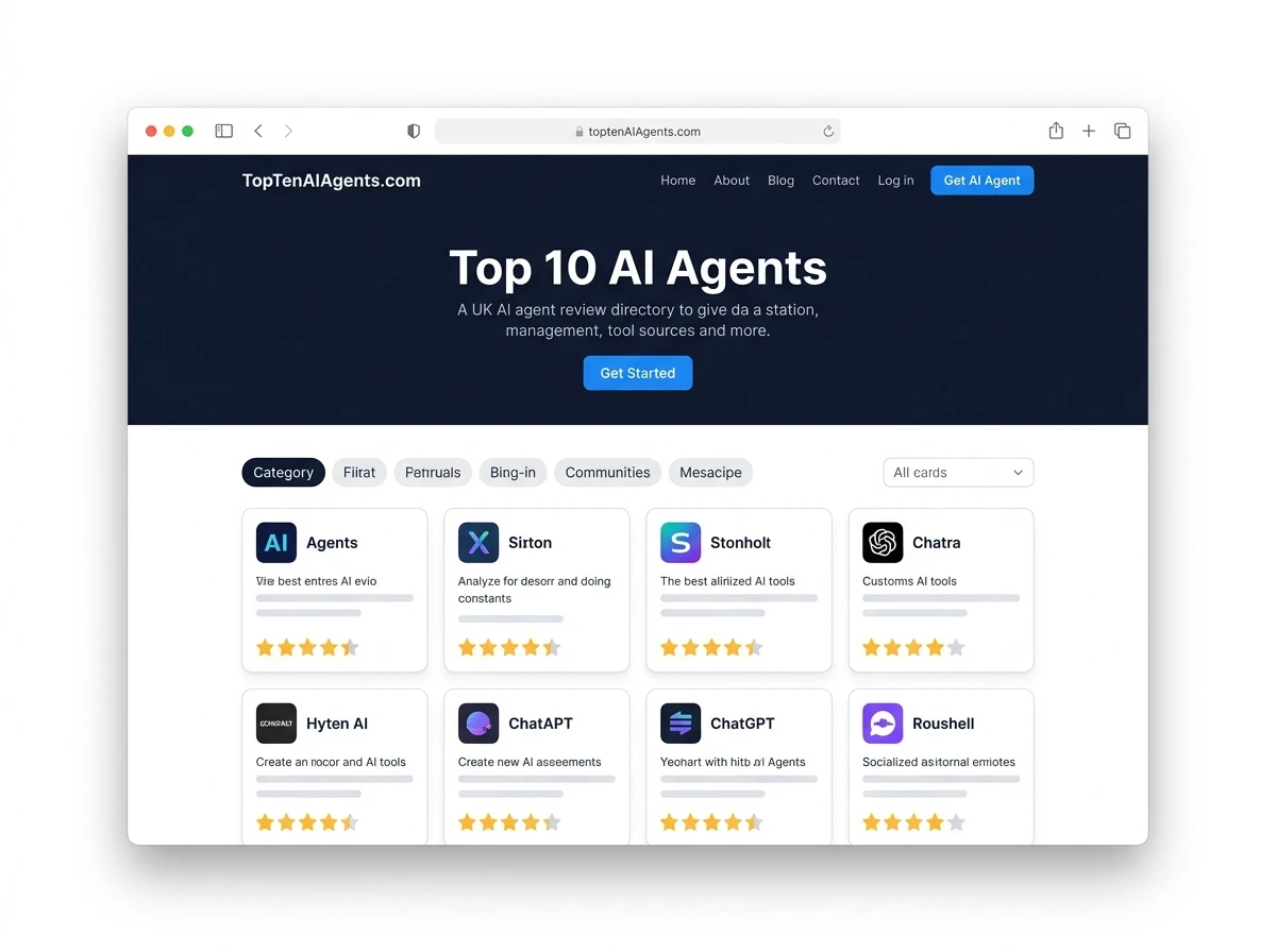 TopTenAIAgents.com platform showcase mockup